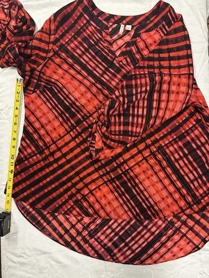 Cato Women's Blouse 18/20W Red & Black Plaid Like Stripes, Good Pre Owned Cond. - Image 1 of 4