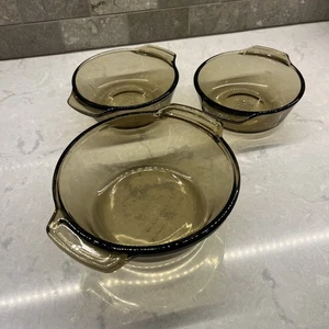 3pc Smoke Brown Lovenware 2 - 1072 12oz Casserole w/handles & 1 - 1036 20oz Dish - Picture 1 of 9