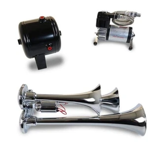 Kleinn Air Horns Triple Chrome Train Horn Kit with 130 PSI Compressor - Picture 1 of 3
