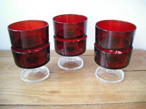 Vintage Ruby Red Luminarc Glass Sundae Dishes Dessert Bowls Set Of 6 - Picture 1 of 6