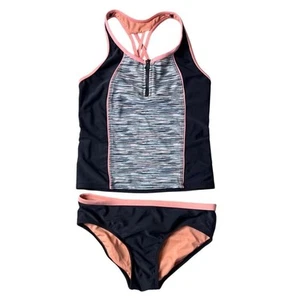 ZeroXposur Black Tank Striped 2pc Tankini Swimsuit Large 14 Swimwear Poolcore - Picture 1 of 9