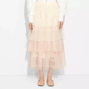 Wicked X Paul Tazewell Target Glinda Tulle Pink Tan Midi Skirt Cream Women's M - Picture 1 of 7