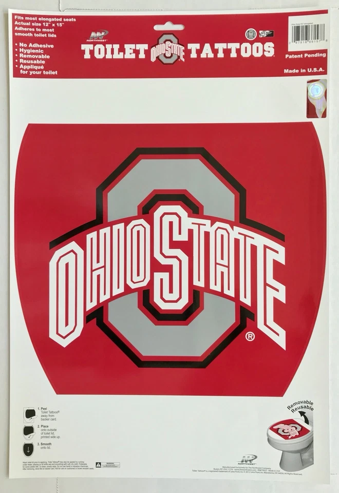 Officially Licensed NCAA-Ohio State Buckeyes Toilet Tattoos - size Elongated - Image 1 of 4