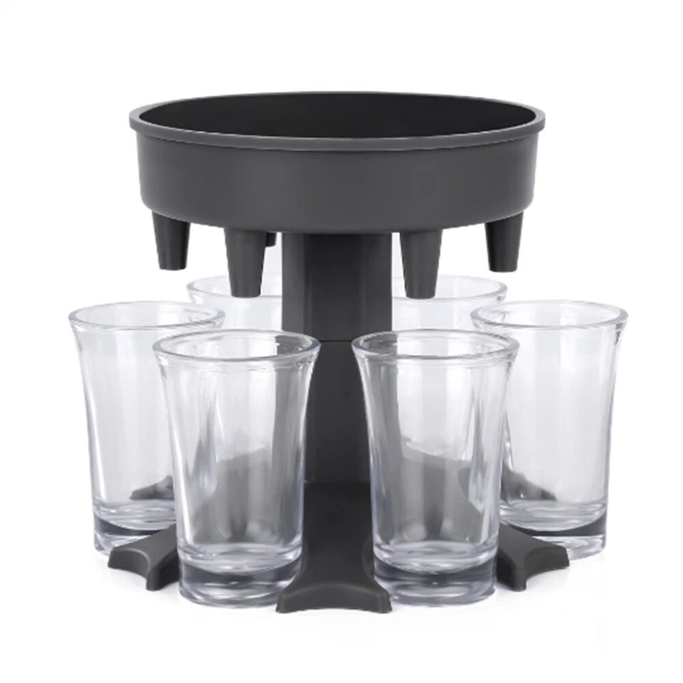 Dispensador de vidrio de 6 chupitos con 6 tazas de acrílico, dispensador de carrito de cócteles para fiestas Foto 1 de 4