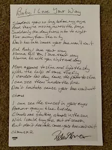 Peter Frampton 10X16.5 Firmado Baby I Love Your Way Canción Escrita a Mano COPIA G1 - Imagen 1 de 1