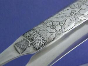 Early Coin Silver Sugar Serving Tongs R&W WILSON c1800s sheaf of wheat & florals