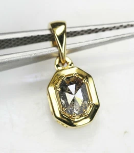 Salt And Pepper Emerald Cut Diamond Bezel Setting Pendant 10k Gold Pendant Gift - Picture 1 of 11