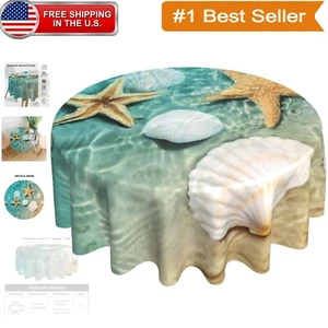 Reusable 60" Beach-Themed Round Table Cover - Perfect for Parties and Picnics - Picture 1 of 8