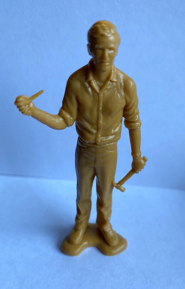 Vintage Tim Mee 70s Hard Plastic Man With Hammer And Pipe Brown Figure Toy - Image 1 of 1