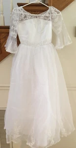 WHITE COMMUNION quinceanera BRIDESMAID FLOWER GIRL Dress Size 14 30" - Picture 1 of 10
