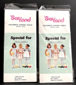 Vtg SoxLand Girls Fashion Tights White Flowers Pattern Thin Size S Lot 2 Taiwan - Picture 1 of 5