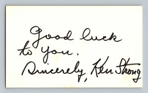 Ken Strong HOF AUTO Signed 3x5 Index Card Autograph Signature - Picture 1 of 2