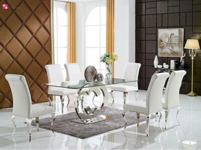 Design Tavolo da Pranzo Italy Acciaio Inox Vetro Sala Cucina 200x100 CM - Immagine 1 di 3