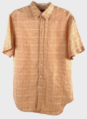 Perry Ellis Men's Casual Button-Down Short Sleeve Orange Plaid Shirt Size L - Image 1 of 4