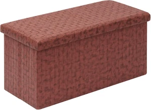Folding Storage Ottoman, Faux Leather Footrest Seat Long Bench Toy Box Chest, Br - Picture 1 of 7