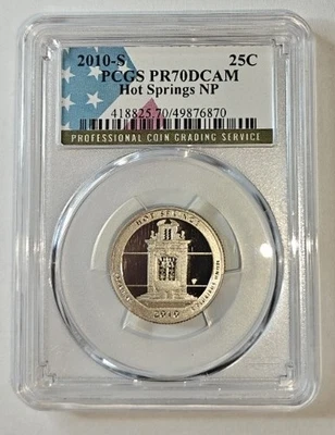 SILVER PR70 DCAM 2010 S HOT SPRINGS WASHINGTON QUARTER 25C AG GRADED PCGS COIN - Image 1 of 2