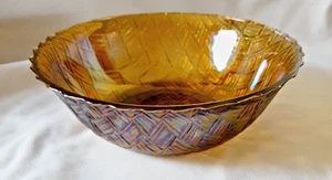 9" Karneval Glasschale irisierend Bernstein Sägezahnrand Korbgeflecht - Bild 1 von 6