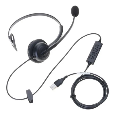 Mono USB Headphones with Rotating Microphone Noise Cancelling Foam Earpad - Image 1 of 4