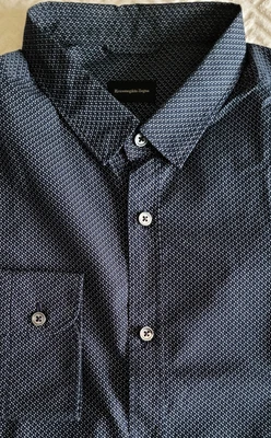 ERMENEGILDO ZEGNA Dress Shirt 100% Cotton Blue/Black Dot XXL 17 1/2 x 37 - Image 1 of 4