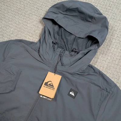 Quebra-vento masculino QuikSilver DryFlight M cinza zíper completo com capuz repelente de água - Imagem 1 de 4
