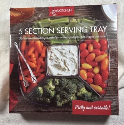 Clear Plastic Serving Tray 5 Sections 11 in x 11 in  veggies dips fruits NIB - Image 1 of 4