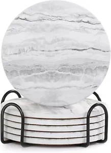 Marble Style Absorbent Coasters Set of 6 with Holder for Home Decor - Picture 1 of 2