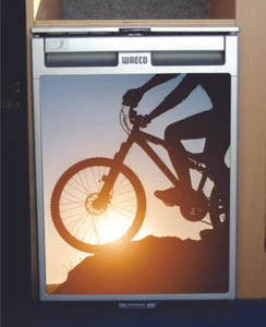 Waeco CRX50 Vinyl Fridge Sticker Wrap Print - Bike/Sunset - Picture 1 of 1