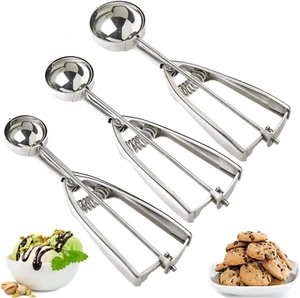 3-Piece Stainless Steel Ice Cream & Cookie Scoop Set - Trigger Release, Baking & - Picture 1 of 12