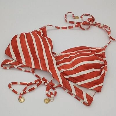 Top de bikini Vince Camuto para mujer mediano hamaca a rayas envolvente naranja blanco M nuevo sin etiquetas Foto 1 de 4