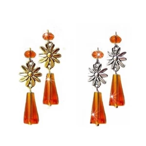 Earrings Orange crystal and flower charm long drop, choose fittings - Imagen 1 de 4