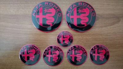 Set of 7pcs Alfa Romeo RED/BLACK DESIGN GIULIA style emblem badge logo insignia - Image 1 of 4