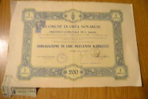 COMUNE DI ORTA NOVARESE OBBLIGAZIONE DI LIRE 200 MAGGIO 1928 PRESTITO COMUNALE - Foto 1 di 1