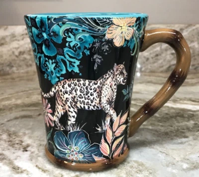 Taza de café grande Bayle selva exótica hermosos leopardos y flores tropicales nueva Foto 1 de 4