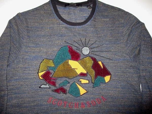 SCOTCH AND SODA MENS DUTCH DESIGNER NICE BLUE GOLD PATTERN JUMPER LARGE EXC CON - Picture 1 of 2