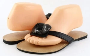 $108 GUESS by MARCIANO BANKS Black Leather Designer Thong Sandals 8.5 - Picture 1 of 4