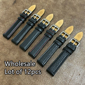 WHOLESALE 12pcs Mix Black Cow Leather Padded Watch Strap Band 18/20/22mm (S-15)