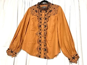 Anthropologie überbackene bestickte Buttondown $ 120 Größe 6 Honig Safran Kürbis - Bild 1 von 12