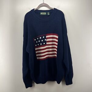 Vintage American Eagle Sweater Men X-Large Blue Heavy Knit  USA Flag Patriotic