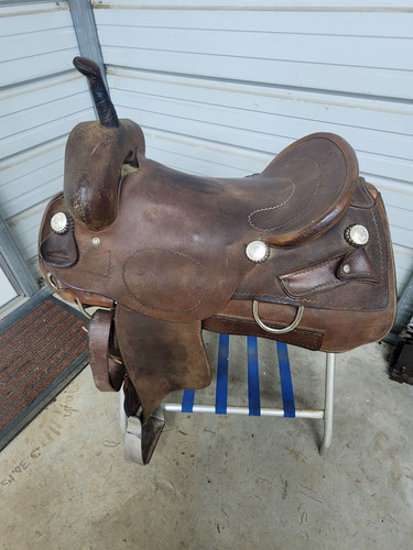 Used 17" Jasper Haynes Brown Color Cutting Saddle with slick seat
