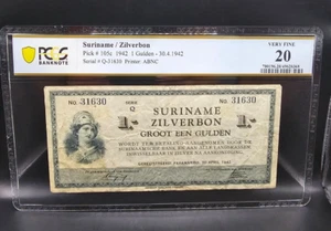 1942 Suriname 1 Gulden Zilverbon PCGS Banknote 20 Very Fine Pick#105c - Picture 1 of 2