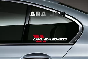 UNLEASHED Decal Sticker Sport car racing stripe turbo window emblem logo (PAIR) - Foto 1 di 6