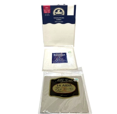 Mixed Lot of 3 Aida Needlework Fabric DMC and MCG White and Pewter All New - Image 1 of 4