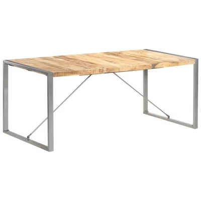 Dining Table Brown and Grey Solid Rough Mango Wood, Steel - Image 1 of 4