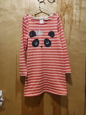 Vestido Gymboree Mix 'n Match Coral Rosa Algodón Tejido Rayas Cara Panda Talla 7-8 M Foto 1 de 4