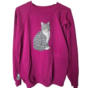 Vintage Hanes Her Way Sweatshirt Katze bestickt lila Größe XXL - Bild 1 von 6