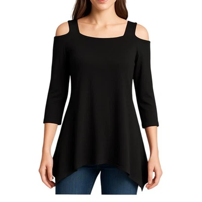 Top túnica Clara Sunwoo hombro frío asimétrico neutro negro blanco talla M Foto 1 de 4