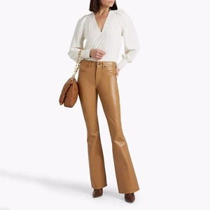 Veronica Beard Beverly Faux Leather High Rise Flare Pants Cognac Size 32 NEW NWT - Picture 1 of 11