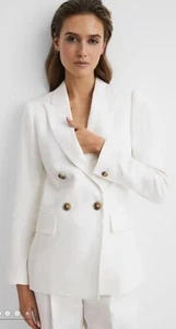 REISS HOLLIE DOUBLE BREASTED LINEN BLAZER IN WHITE SIZE 16 BNWT RRP £298 - Picture 1 of 17