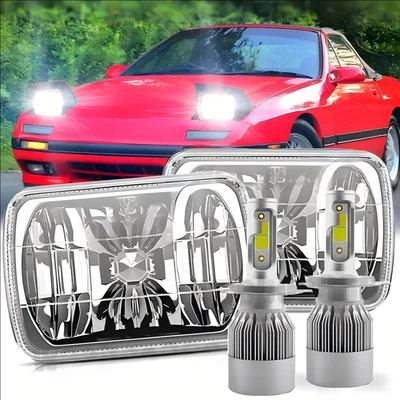 Faro LED de haz alto/bajo luces H4 FIT Mazda RX-7 1986-1991 negro 5x7" 7X6 pulgadas Foto 1 de 4