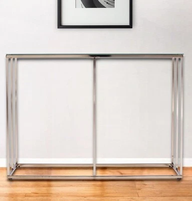 Mesa consola con marco de cristal transparente y dorado de 42" Foto 1 de 4